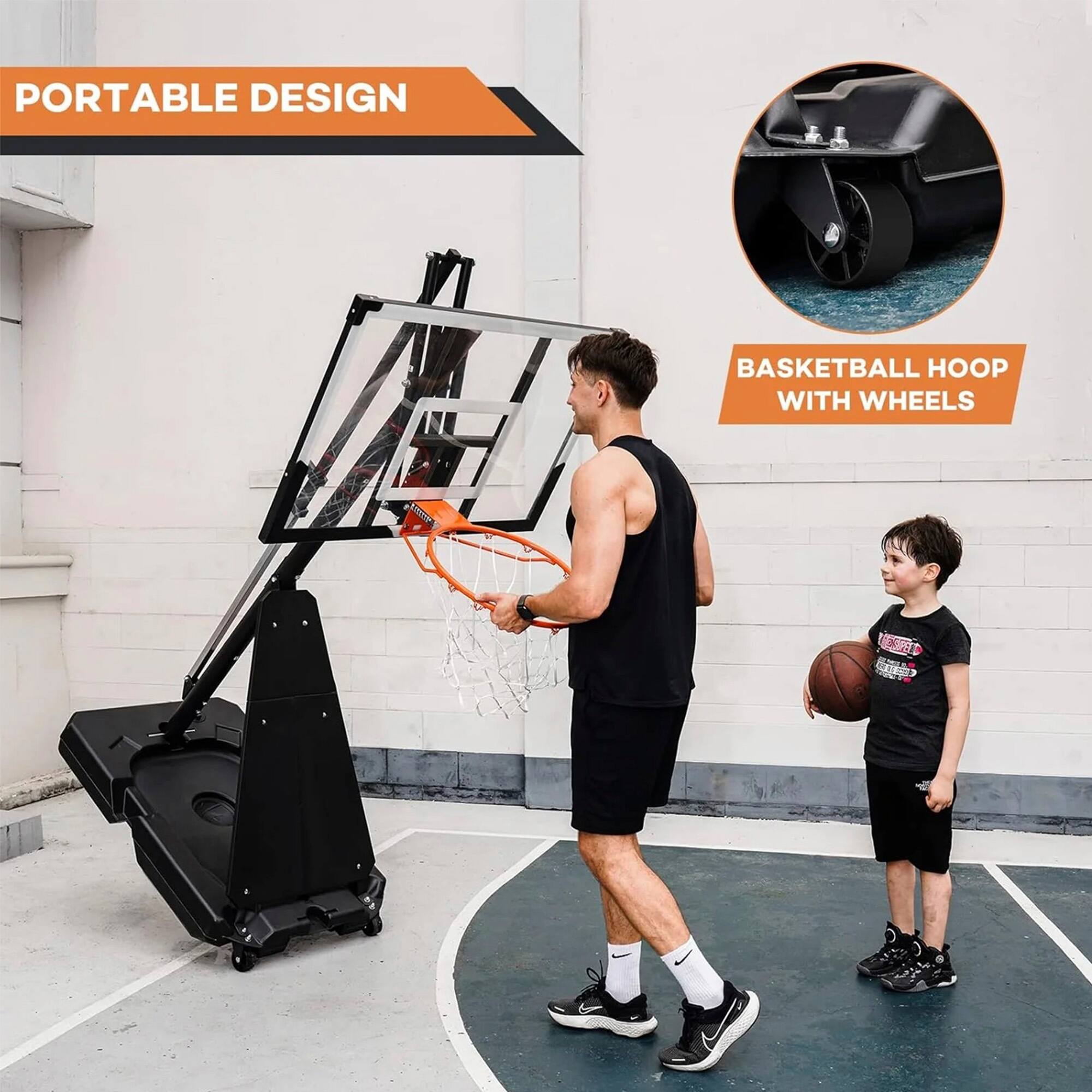 PORTABLE DESIGN  
BASKETBALL HOOP WITH WHEELS