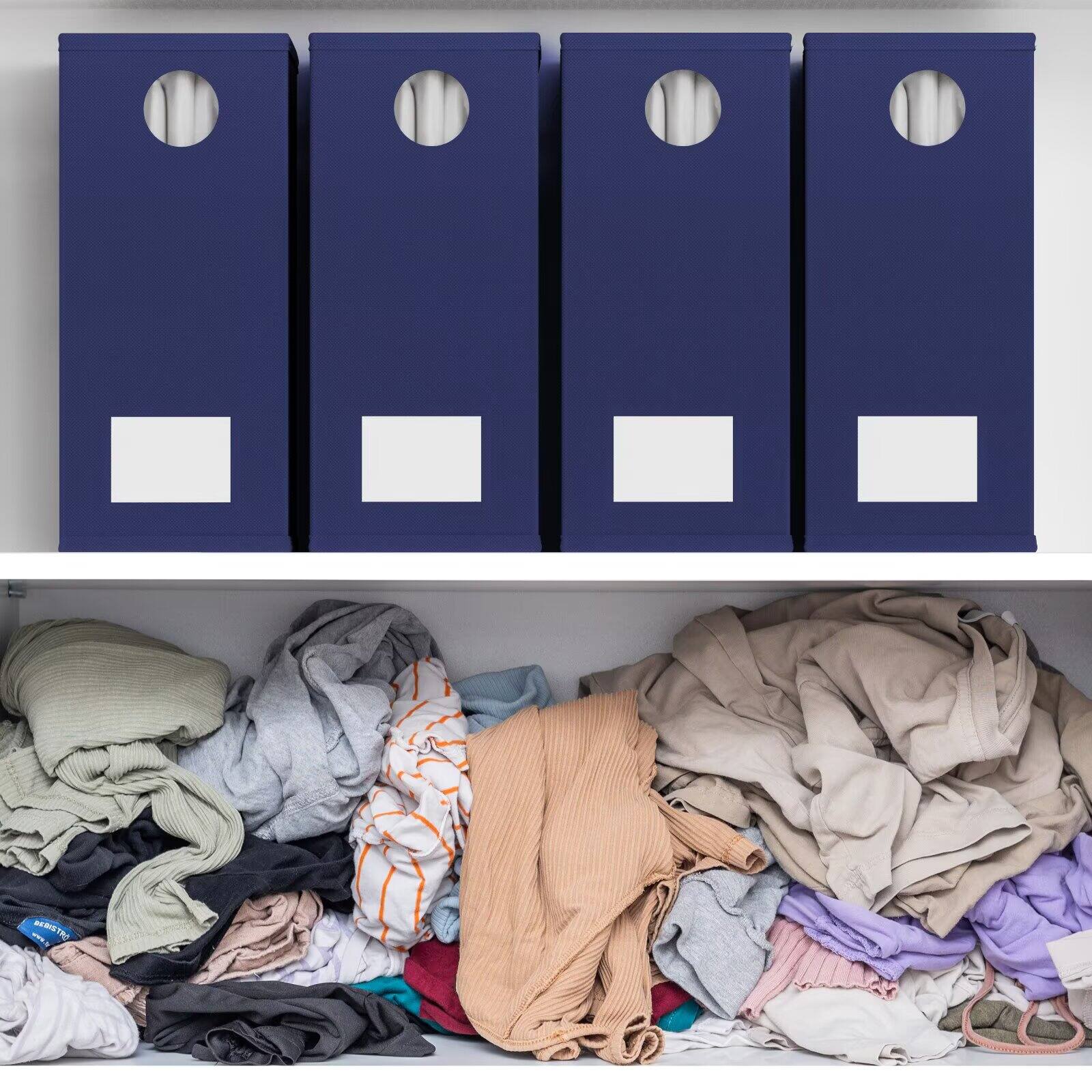 Back. Tooloton - Bed Sheet Organizers 4 Pack, Linen Closet Storage with Window, Queen King Size Bedding Container, Blue - Blue.