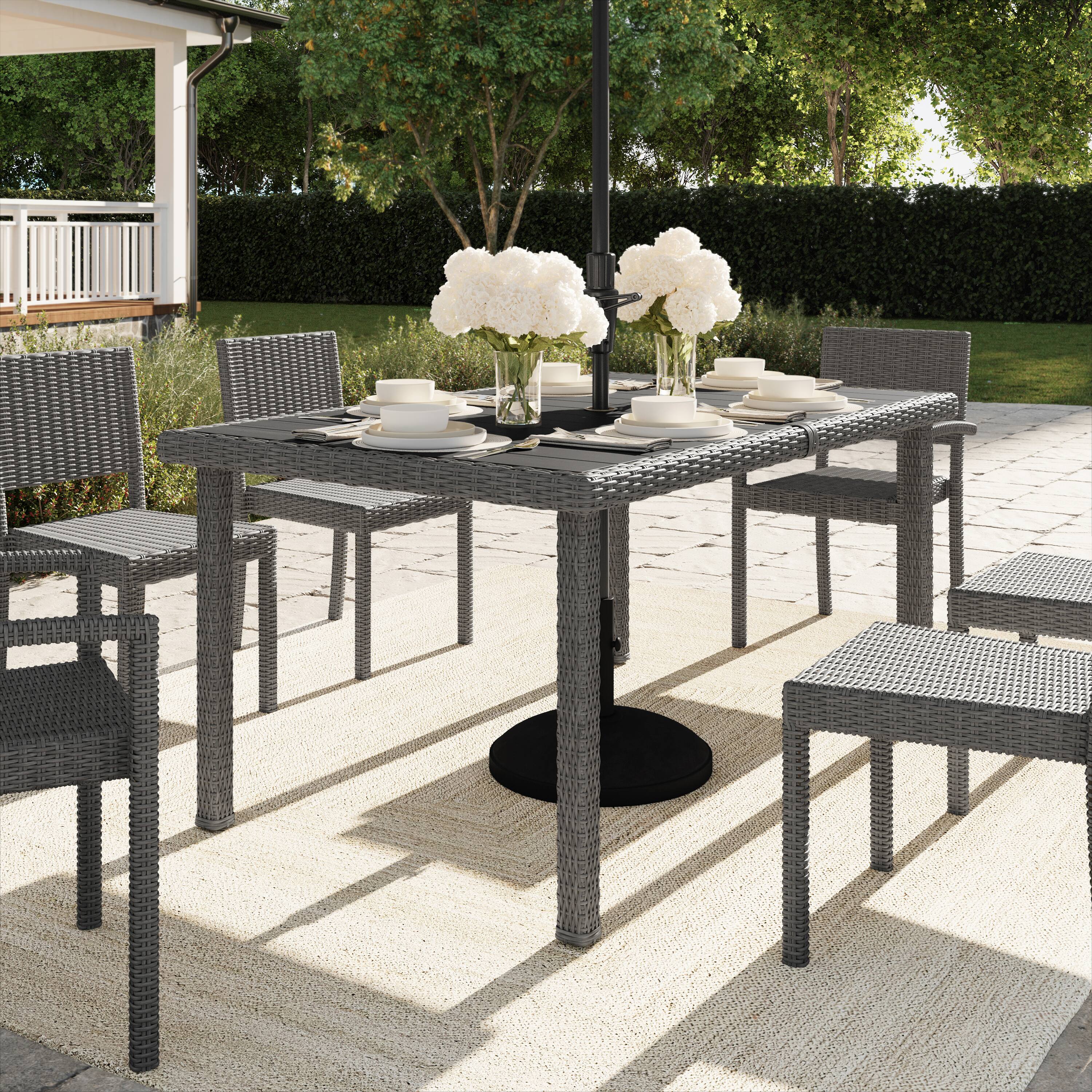 Alt View 1. Martha Stewart - Bedford 62" Outdoor Rattan Wicker Patio Table with Engineered Wood Top - Gray.