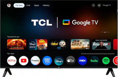 For you Live Apps Library Google TV OLED I TCL Google TV Top picks for you I - NRISTUPHER NOLAS OPPENHEIME - -NO XMEW '97 Disney+ ORIGINAL SERIES Stream now Fallsut prime MCT MASTERS OF THE AIR tv+ DENZEL WASHINGTON THE EQU ZERE - - Your apps Netflix subscription paid separately for certain streaming services.