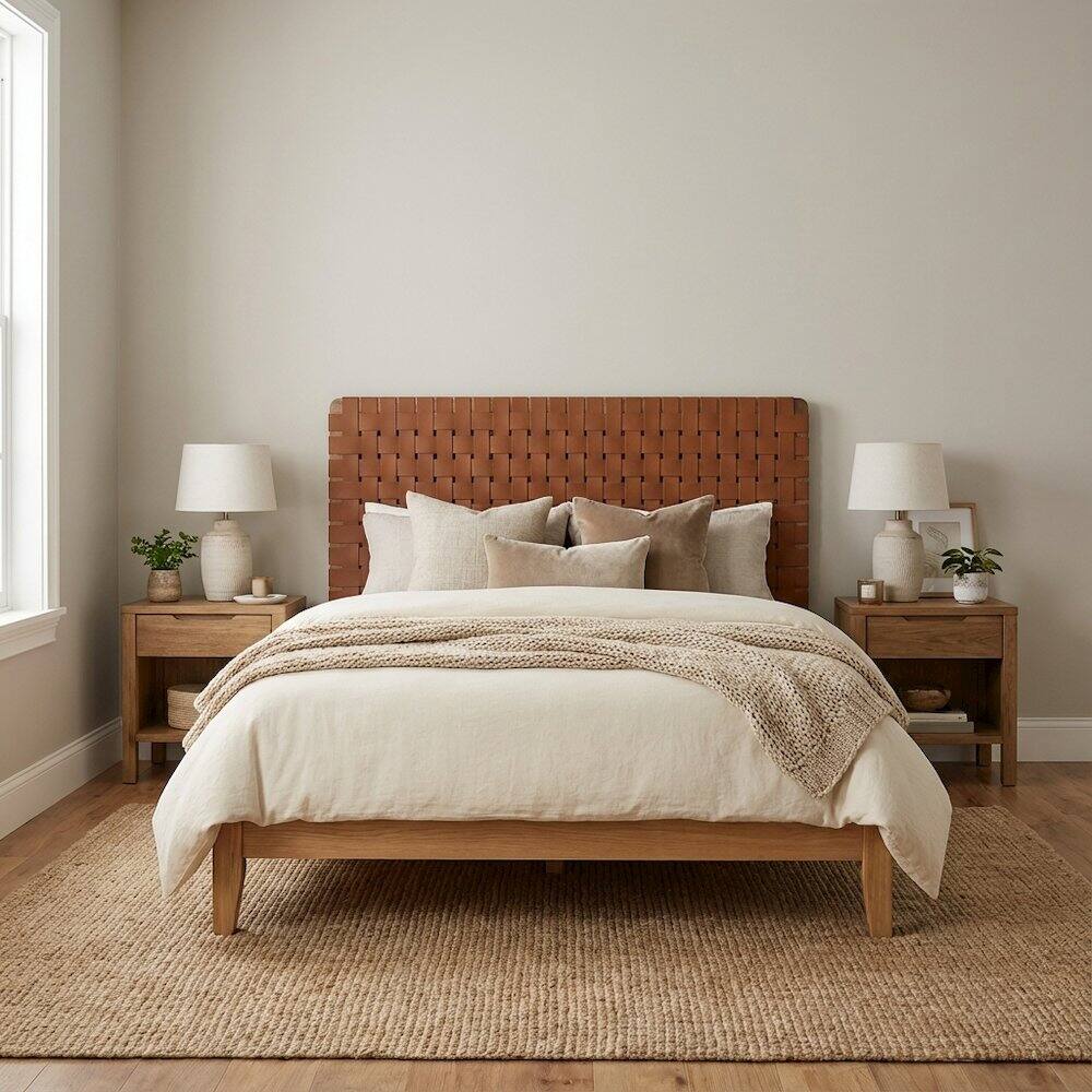 Left. FurniFact - Vegan Leather Full Headboard with Texturedand Durable Frame - Brown.