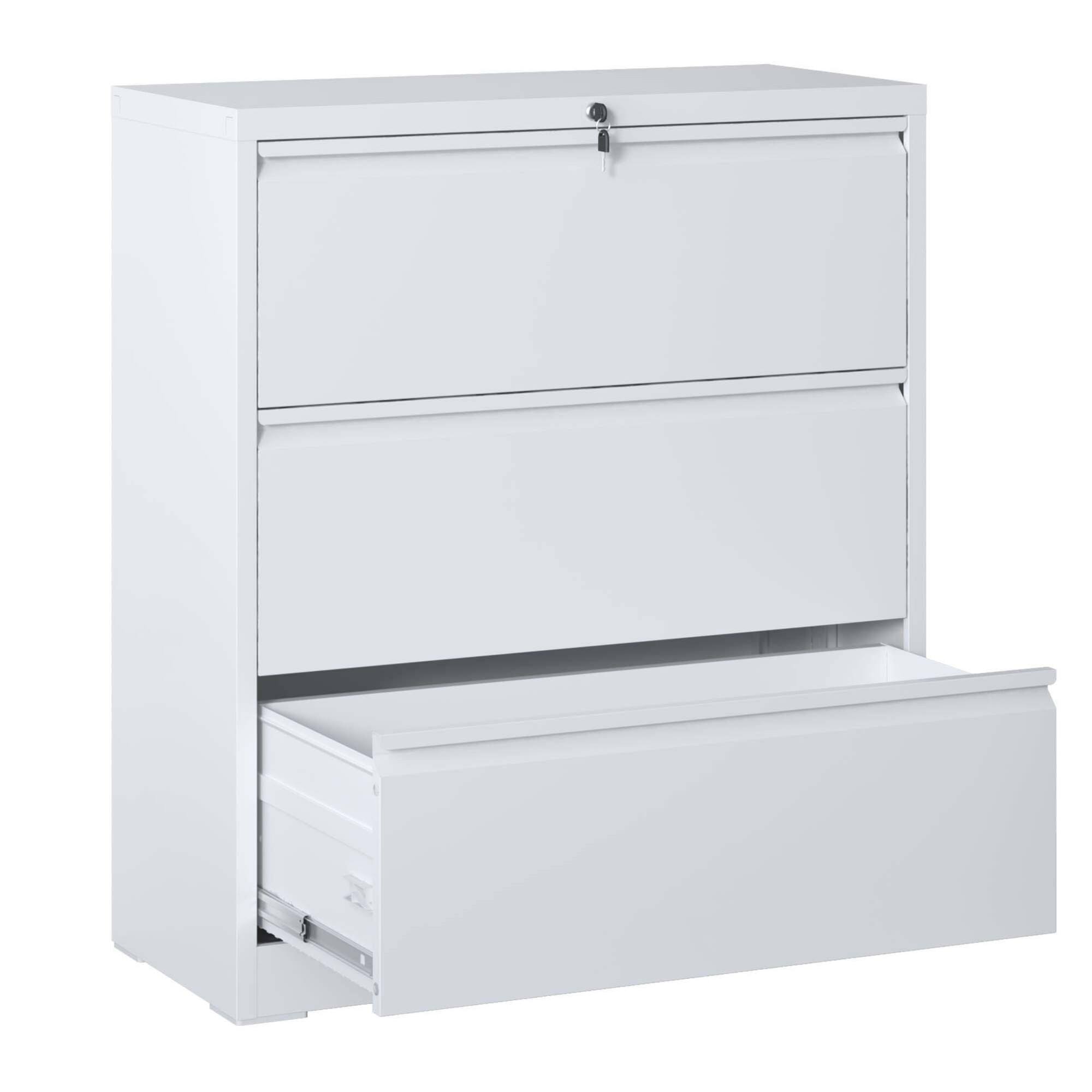 Angle. GOODSILO - Lateral Filing Cabinet with Locking Security for Legal/Letter Documents - 3 Drawers​ - White.