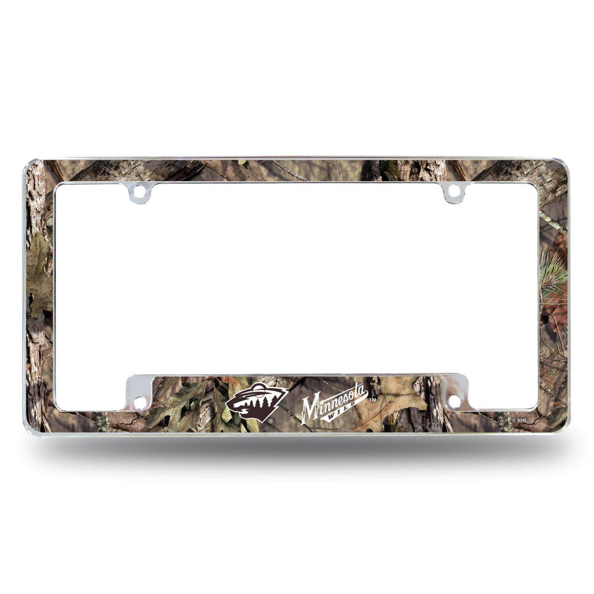 Minnesota Wild Chrome Metal License Plate Frame with Mossy Oak Camouflaged Camo Design