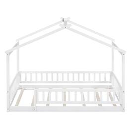 Whisen - Twin Size Wood House Bed Frame with Fence for Kids and Teens - White