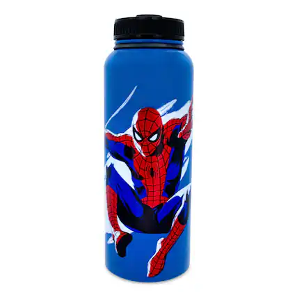 Front. Marvel - Marvel Comics Spider-Man Stainless Steel Water Bottle | Holds 42 Ounces - Blue.