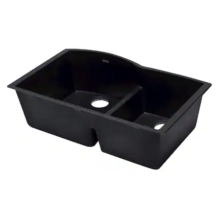 Front. Alfi - ALFI brand Black 33 Double Bowl Undermount Granite Composite Kitchen Sink - Black.