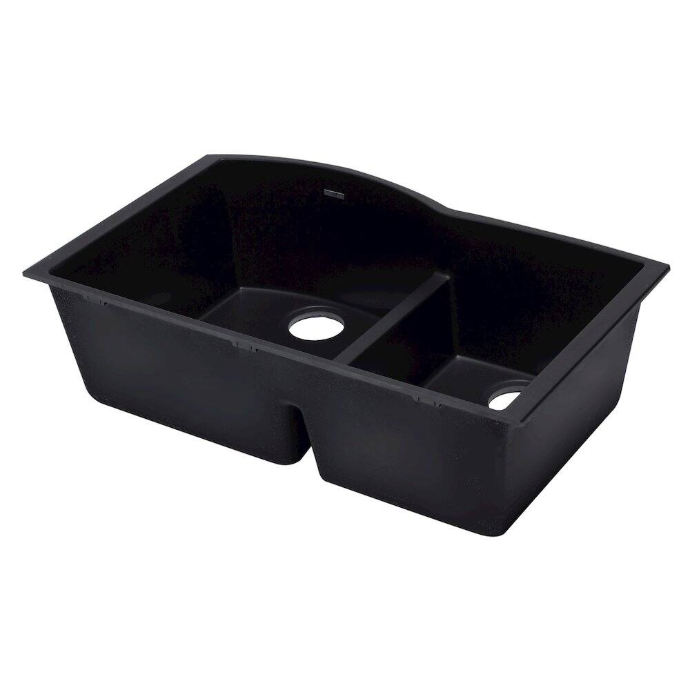 Front. Alfi - ALFI brand Black 33 Double Bowl Undermount Granite Composite Kitchen Sink - Black.
