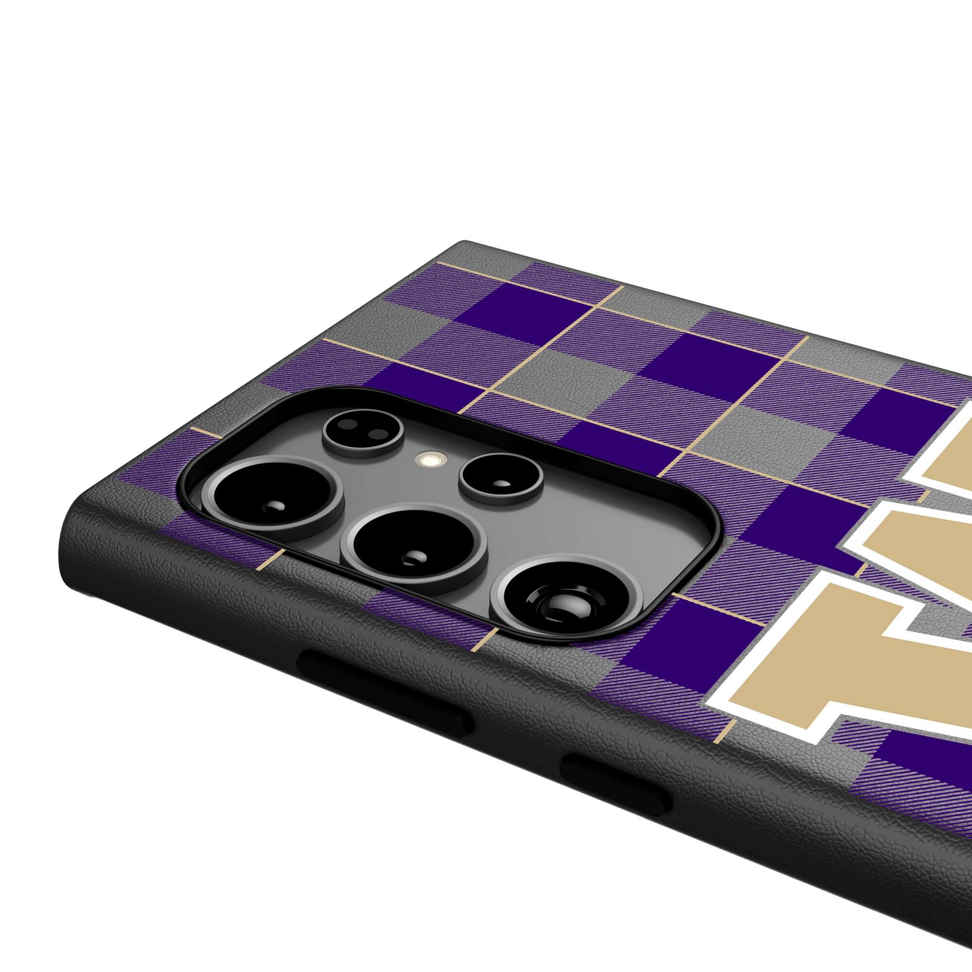 Alt View 3. Keyscaper - Washington Huskies Plaid Galaxy Magnetic Bump Case - S25 - Black.