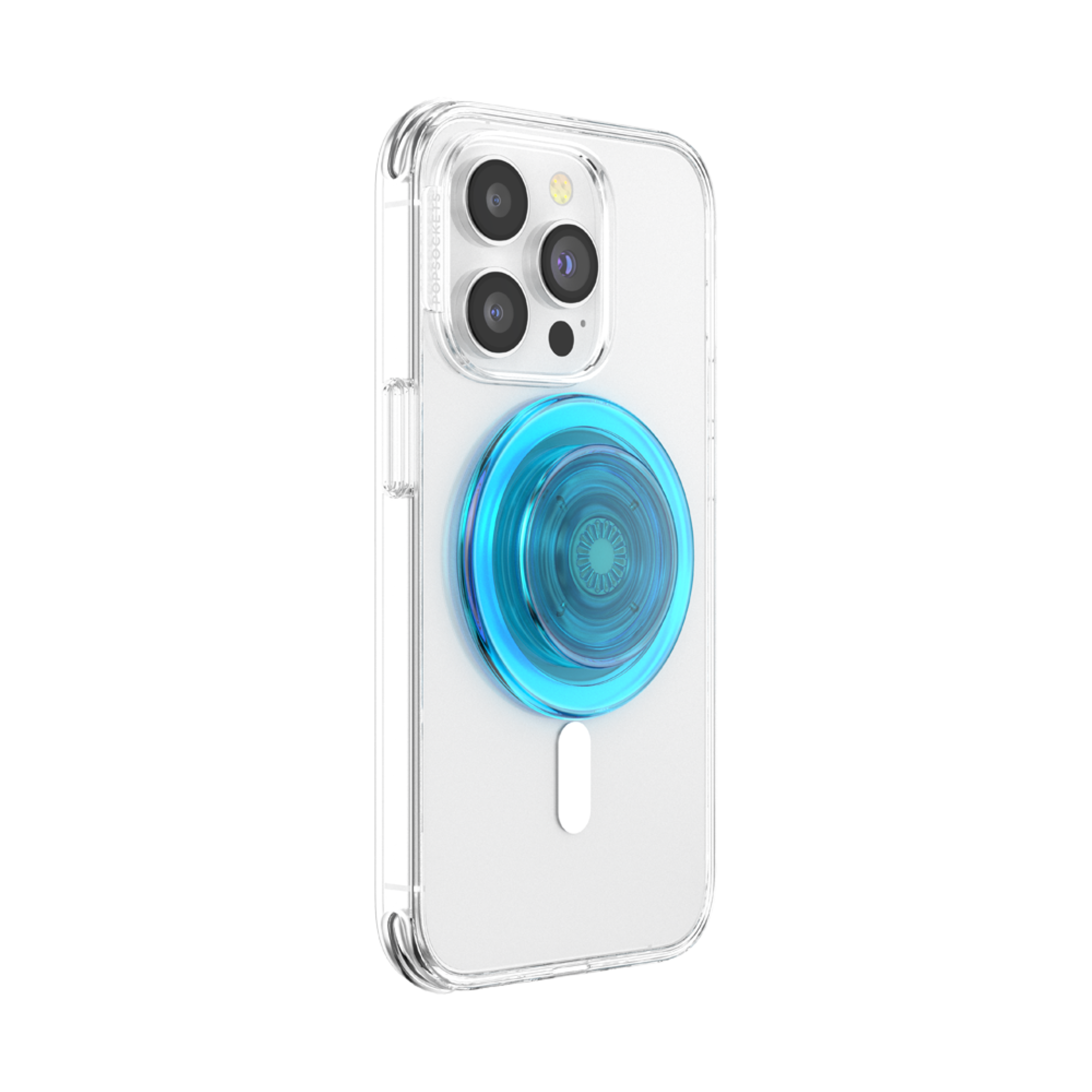 Alt View 1. PopSockets - MagSafe PopGrip Universal Magnetic Grip & Stand with Adapter Ring for Cell Phones - Electric Blue Translucent.
