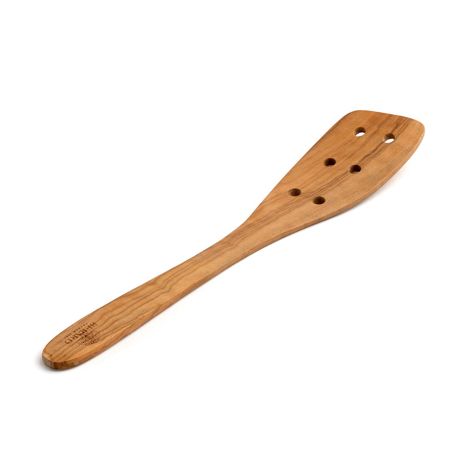 Front. Berard - Handcrafted Olive Wood 13 Inch Curved Slotted Spatula - Brown.