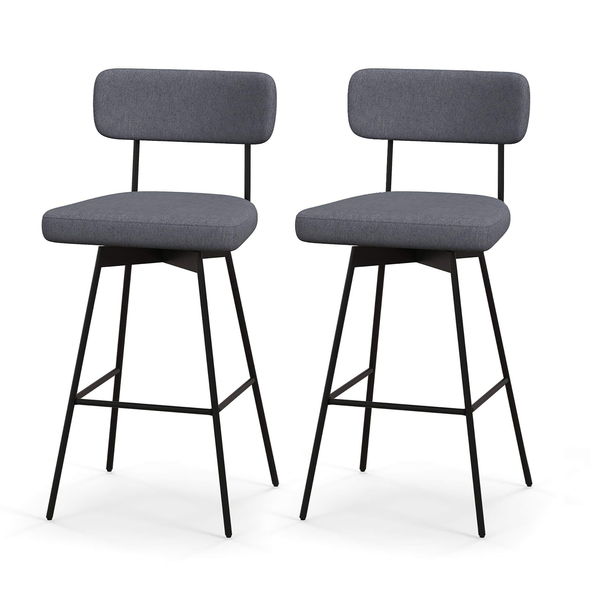 Gymax - Bar Stools Set of 2 Modern Upholstered 360ºSwivel Bar Chairs 29'' Bar Height Barstools - Grey