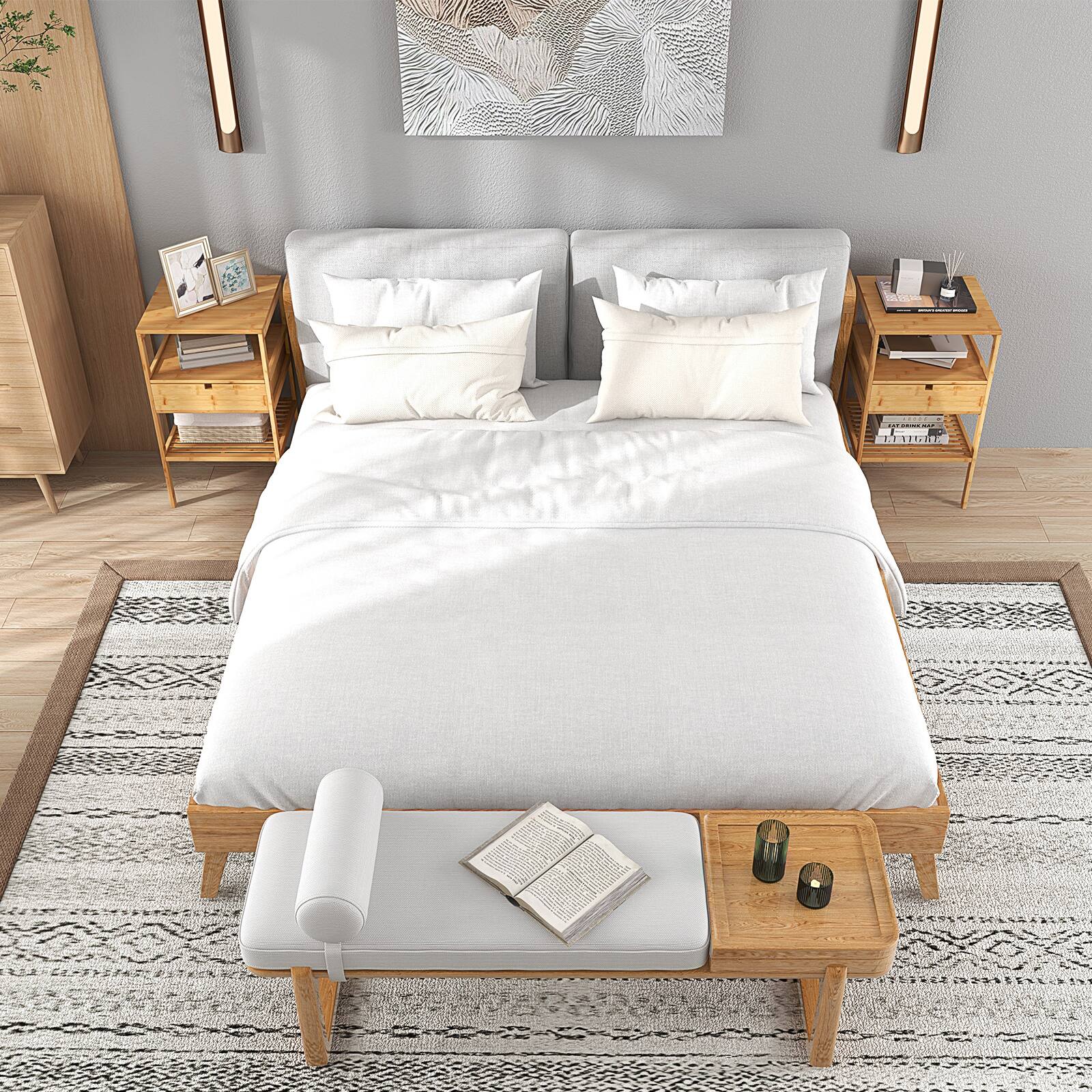 Alt View 13. Costway - Bamboo Nightstands Set of 2 with  Pull-out Drawer and Storage Shelf  Wood - Natural.