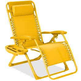 Best Choice Products - Monochromatic Zero Gravity Chair, Folding Patio Recliner w/Side Tray, Headrest - Sunflower