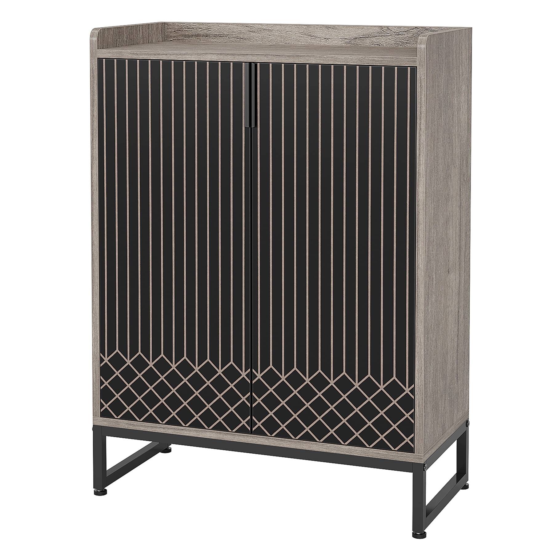 Back. Kadyn - Kadyn Shoe Storage Cabinet, Contemporary Diamond Pattern Shoe Cabinet - 29.52"W x 41.34"H for Easy Organization, Brown - Gray.