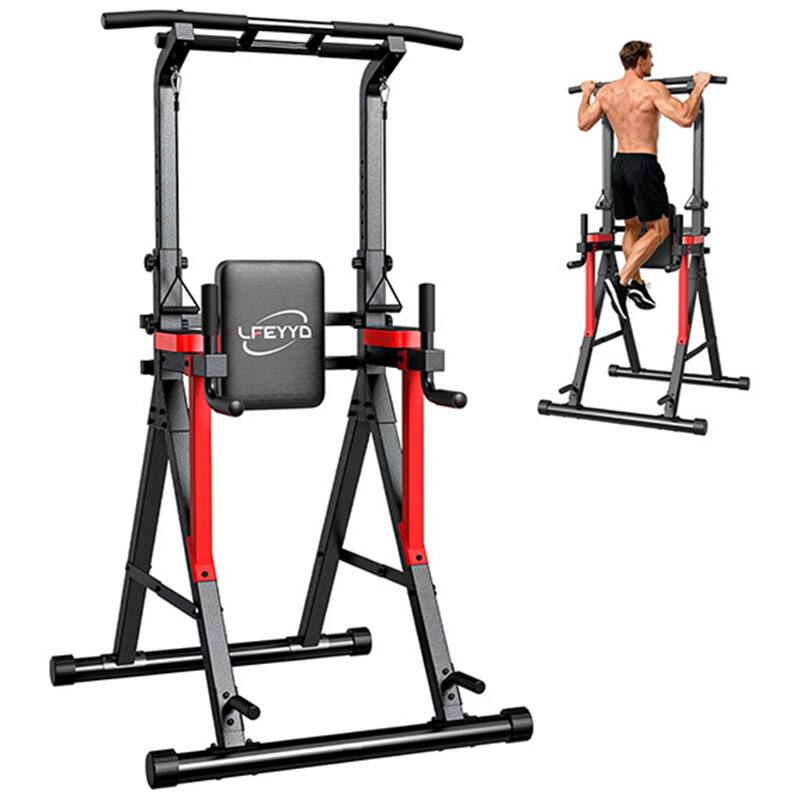 Front. Pooboo - Power Tower Pull Up Bar Free Standing 13-Level Adjustable Height  Home Gym Strength Training Equipment - Black.