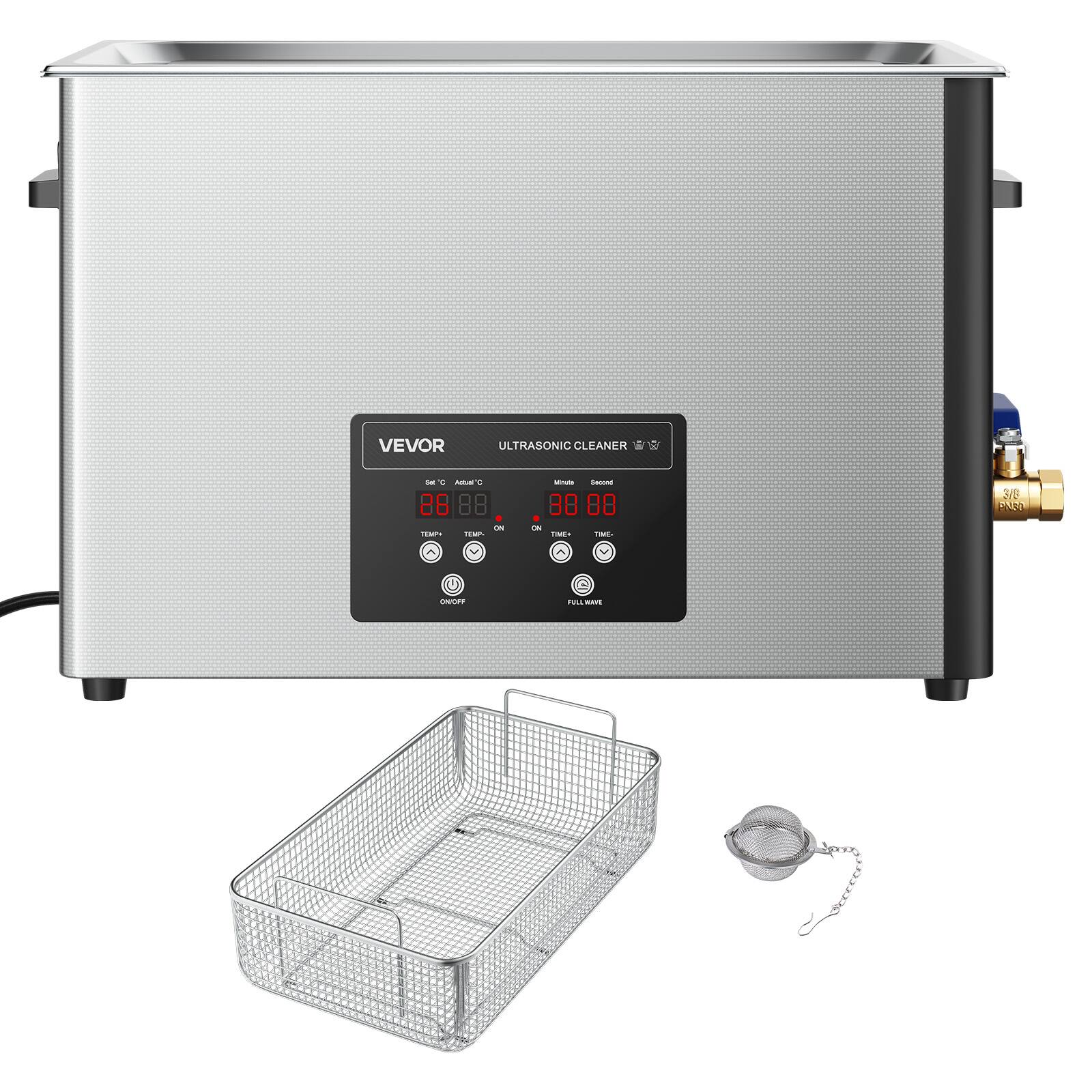 VEVOR  
ULTRASONIC CLEANER  
Set C Actual c 28 88 ON TEMP. TEMP.  
Minute Second 38 88 ON TIME= TIME-  
3/3 ENDO  
ON/OFF  
FULL WAVE