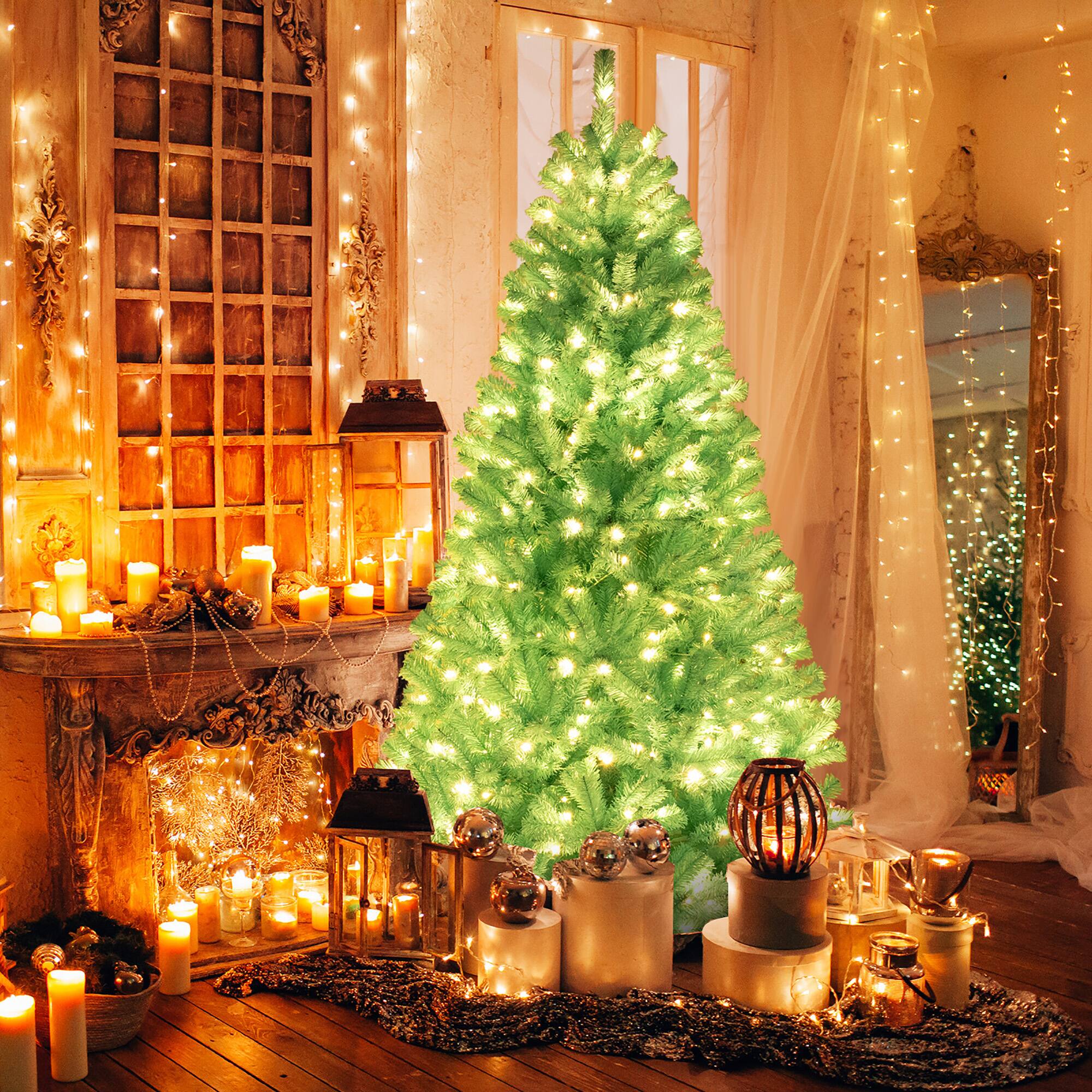 Alt View 1. Gymax - Gymax 7 FT Artificial Xmas Tree w/ 1040 Branch Tips 380 Warm White LED Lights - Blue.