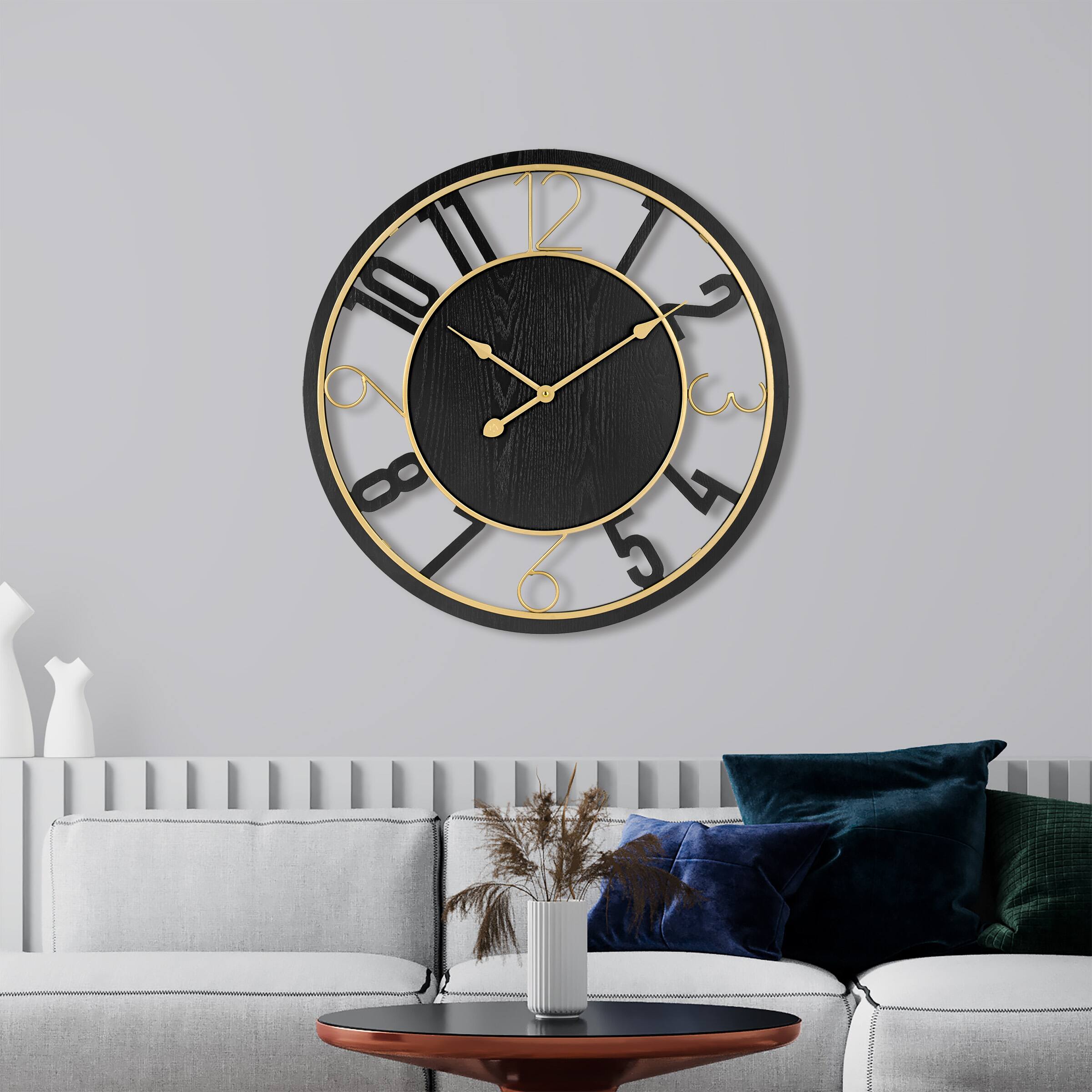 Alt View 4. Sorbus - Sorbus 24-Inch Large Wall Clock, Wooden Decorative Clock for Living Room, Kitchen, Easy to Hang Analog Wall Art - Black.