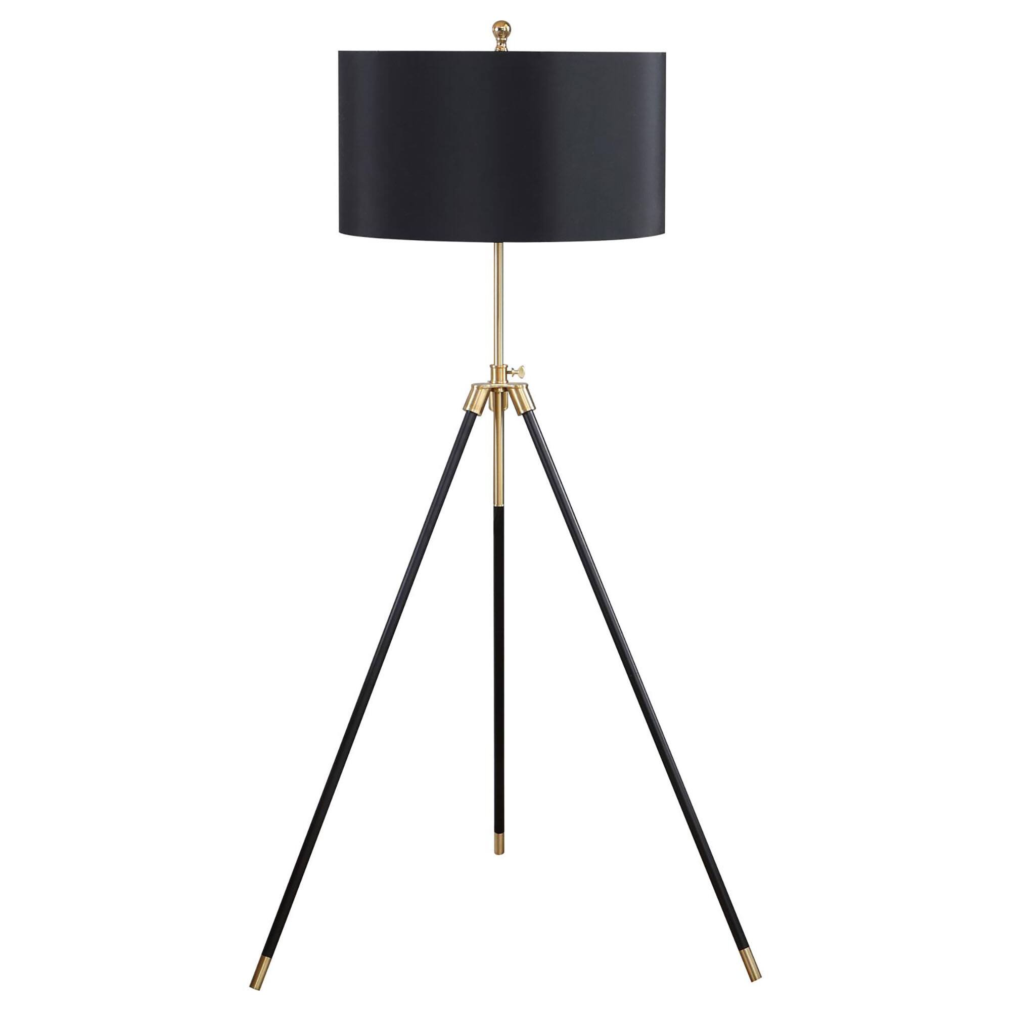 Front. APRILSOUL - Black Gold Tripod Drum Shade Floor Lamp.