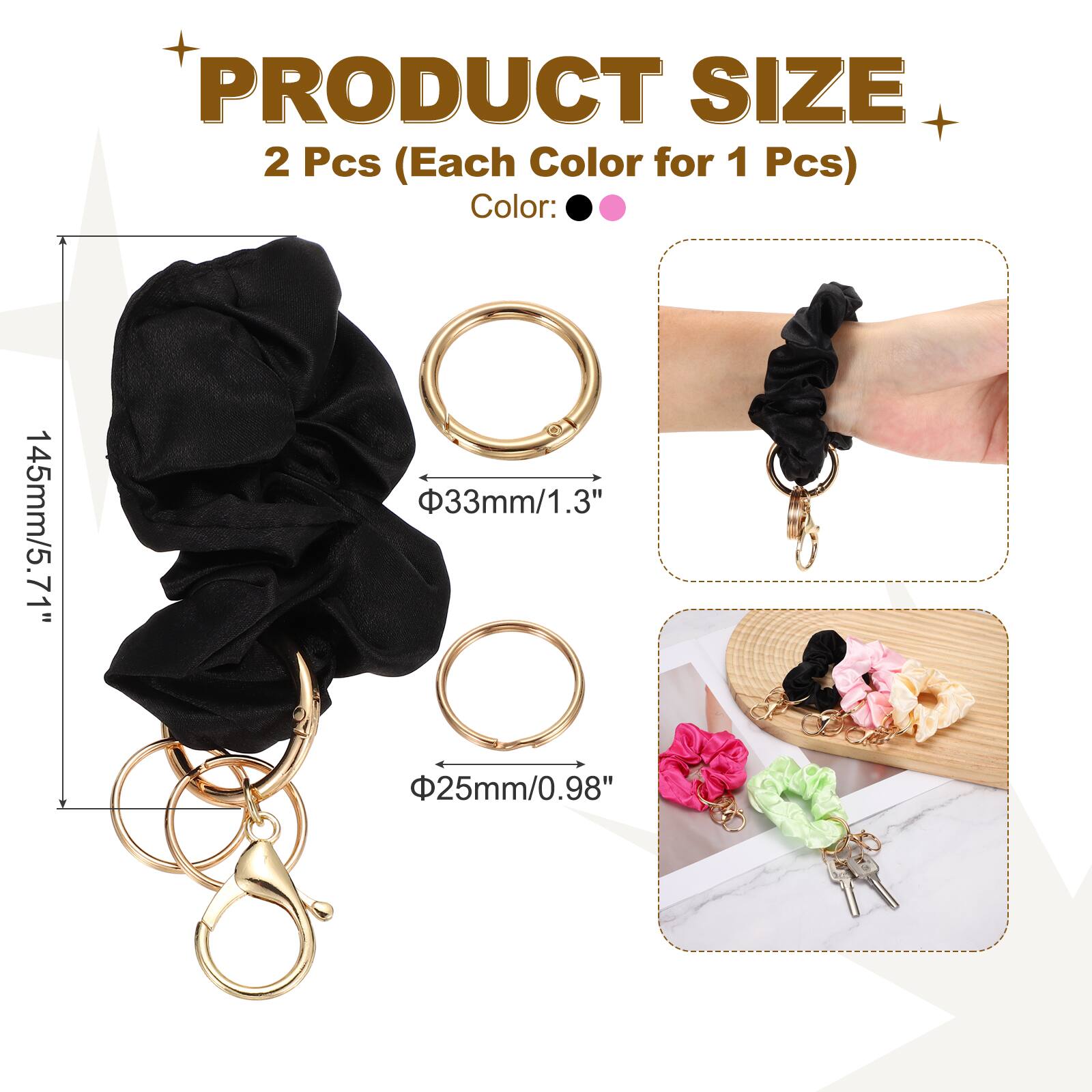 PRODUCT SIZE  
2 Pcs (Each Color for 1 Pcs)  
Color:  
- 145mm/5.71"  
- 33mm/1.3"  
- 25mm/0.98"