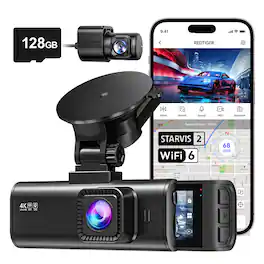 REDTIGER - 4K Dash Cam, STARVIS 2, 5.8GHz WiFi, GPS, WDR Night Vision, 128G Card - Black
