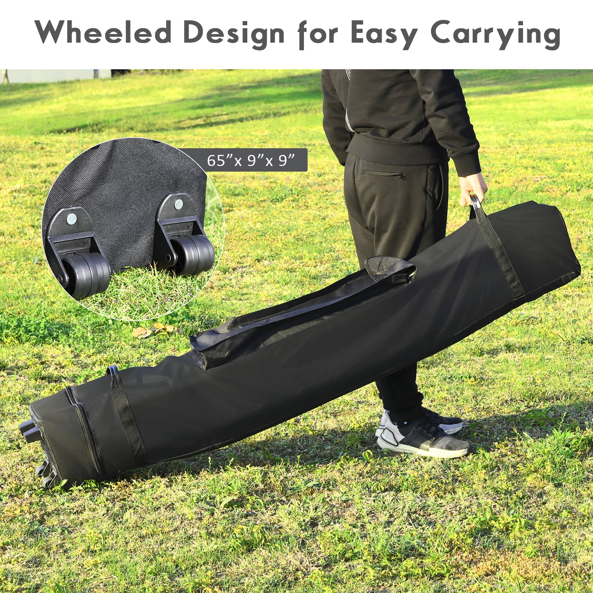 Wheeled Design for Easy Carrying

65" x 9" x 9"