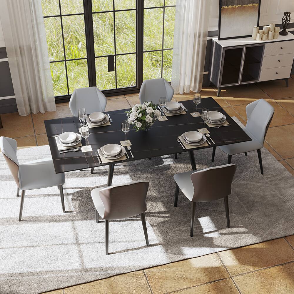 Angle. POVISON - Modern Leather Wingback Dining Chairs Set of 2, High Back Side Chairs, Gray & Brown - Light Gray & Brown.