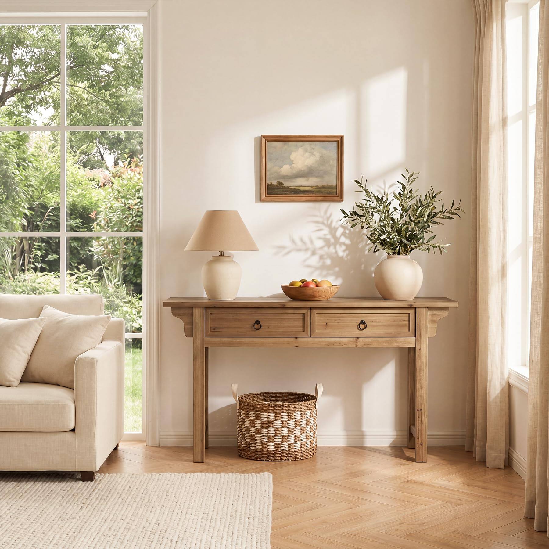 Left. Tribesigns - Solid Wood Entryway Table, 63" Long Narrow Console Table - Brown.