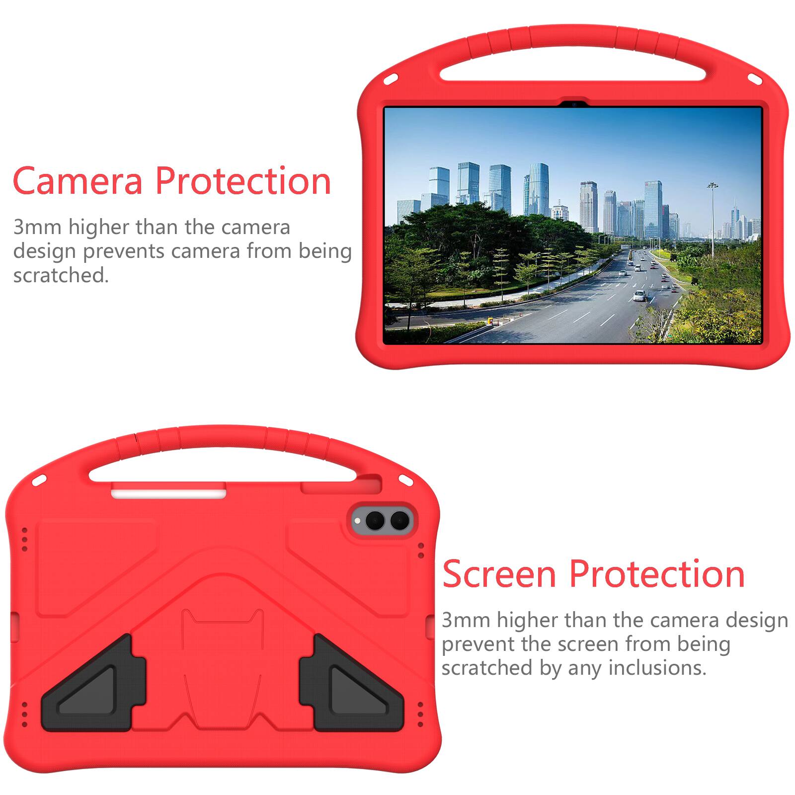 Camera Protection  
3mm higher than the camera design prevents camera from being scratched.  

Screen Protection  
3mm higher than the camera design prevent the screen from being scratched by any inclusions.