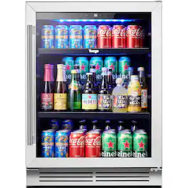 Yeego - Beverage Refrigerator Cooler - 24 inch 180 Cans Mini Fridge with Glass Door, 34-54 ℉ Built-in Beverage Fridge - Stainless Steel