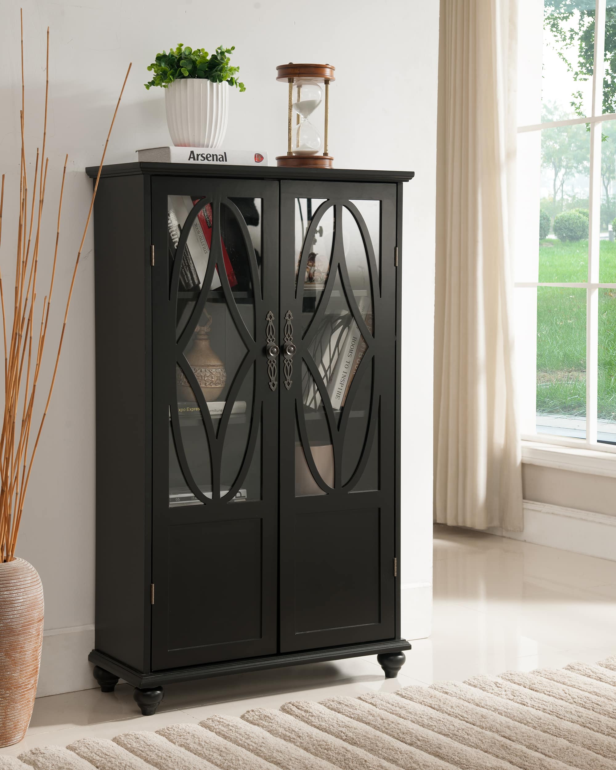 Kings Brand Furniture - Halswelle 2-Door Curio Bookcase Cabinet with Glass Doors - Black price history on PriceWatchPro