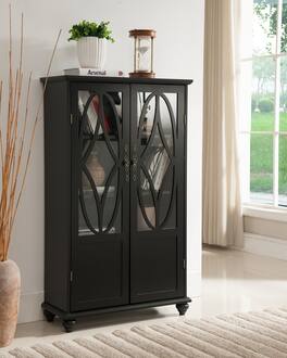 Kings Brand Furniture - Halswelle 2-Door Curio Bookcase Cabinet with Glass Doors - Black