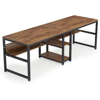 Front. Kadyn - Kadyn Study Writing Desk, 79" Two Person Computer Desk Double Workstation with Shelves,Rustic Brown - Brown.