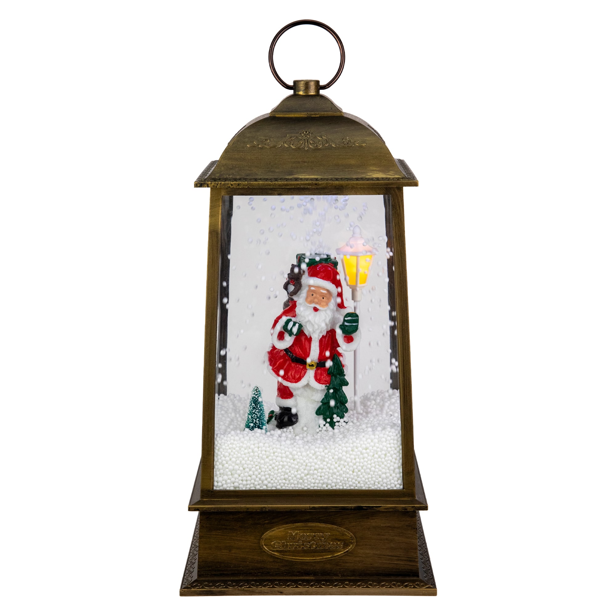 Northlight - LED Lighted Snowing and Musical Santa Christmas Lantern - 13.5" - Bronze