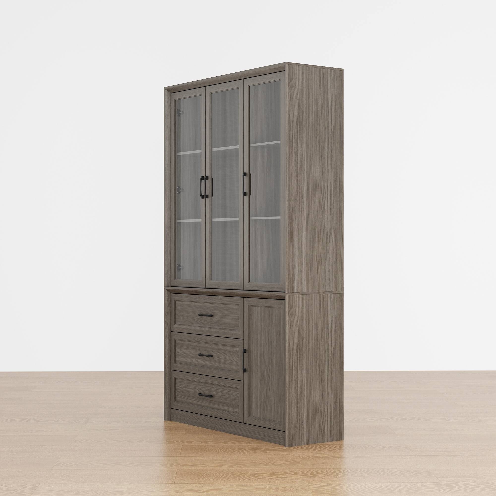 Alt View 8. FUFU & GAGA - Modern Grey Curio Cabinet with Glass Doors & Drawers, Dining Room Sideboard for Wine Glasses Storage, Anti-Tip - Gray.