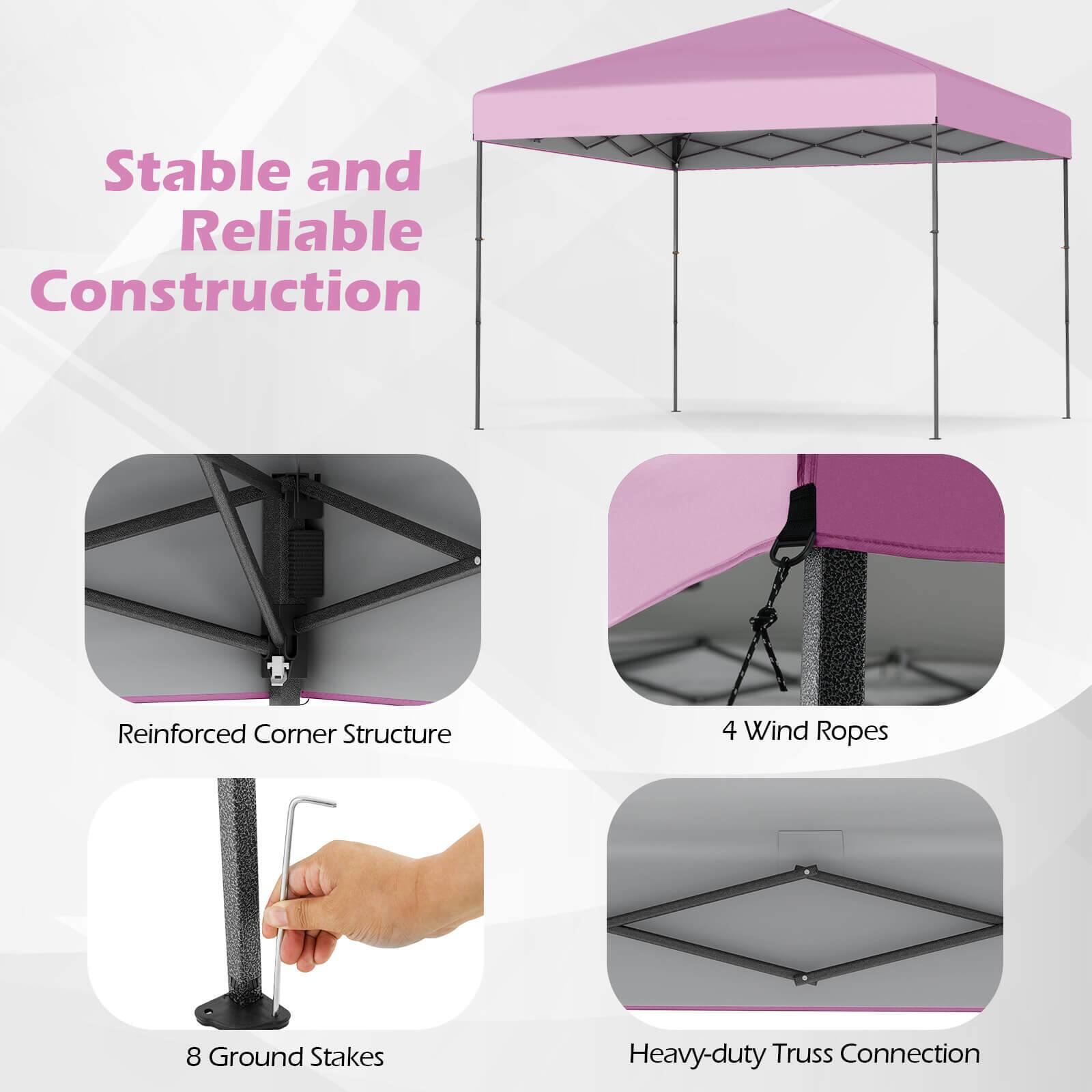 Stable and Reliable Construction

- Reinforced Corner Structure
- 4 Wind Ropes
- 8 Ground Stakes
- Heavy-duty Truss Connection