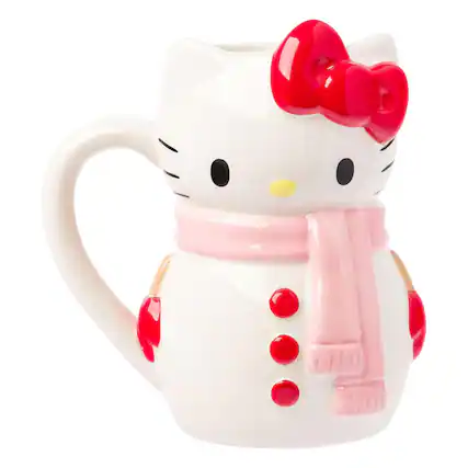Front. Silver Buffalo - Sanrio Hello Kitty Snowman 20 Ounce 3D Sculpted Ceramic Mug - Multi-Colored.
