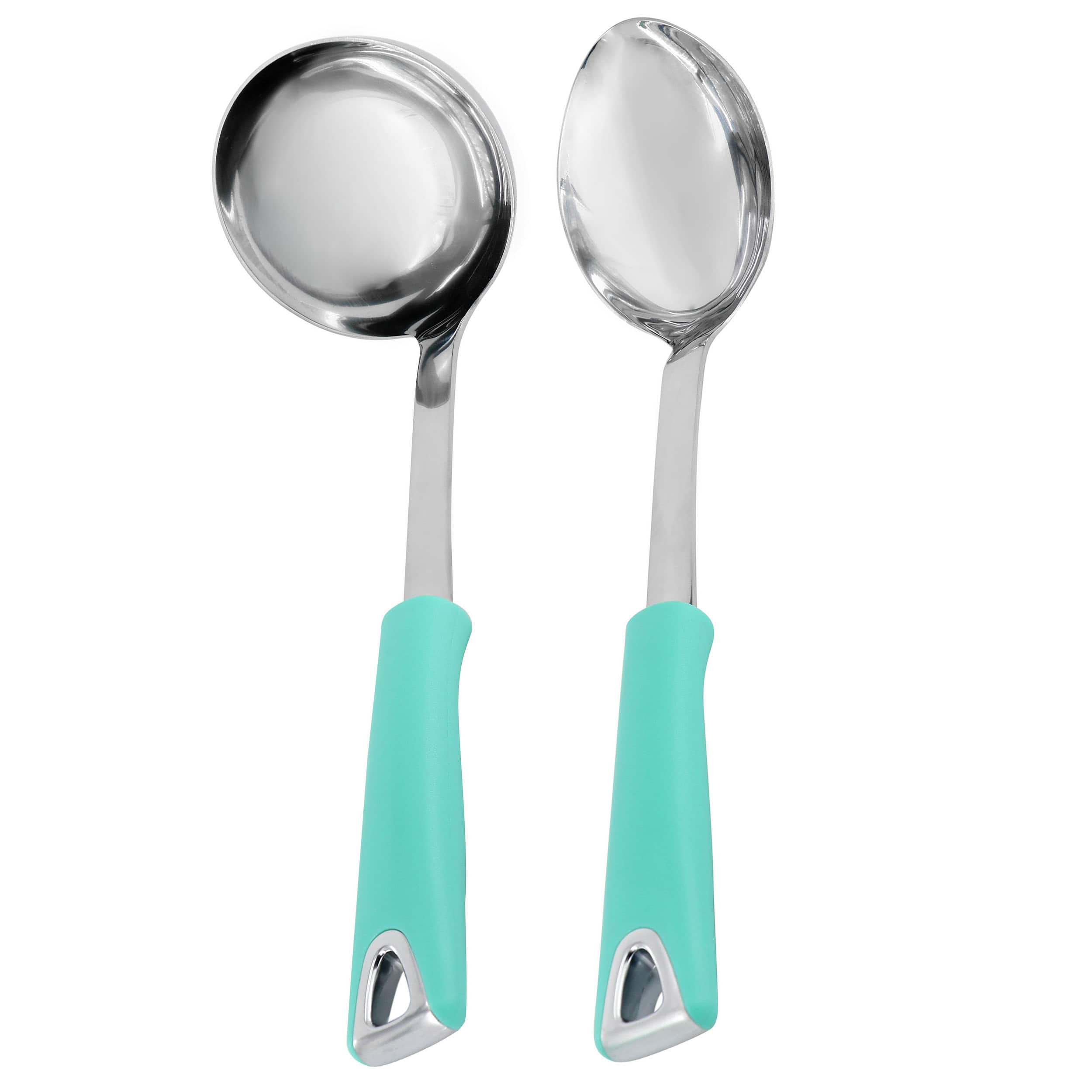 Martha Stewart - Everyday Drexler 2 Piece Ladle and Serving Spoon Kitchen Tool Set in Turquoise - Blue