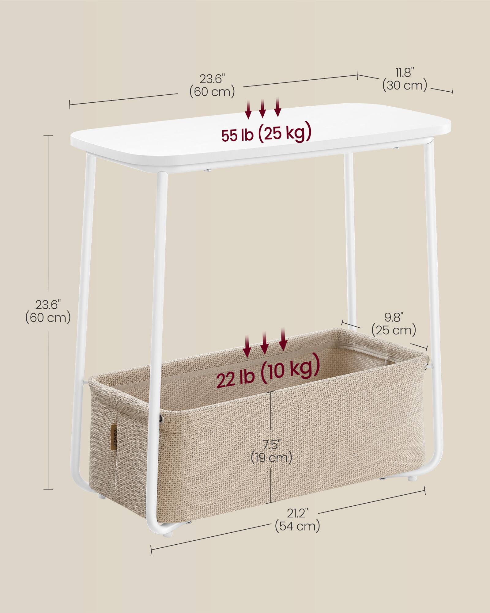 - 23.6" (60 cm) x 11.8" (30 cm) x 23.6" (60 cm)
- 55 lb (25 kg)
- 22 lb (10 kg)
- 9.8" (25 cm) x 7.5" (19 cm) x 21.2" (54 cm)