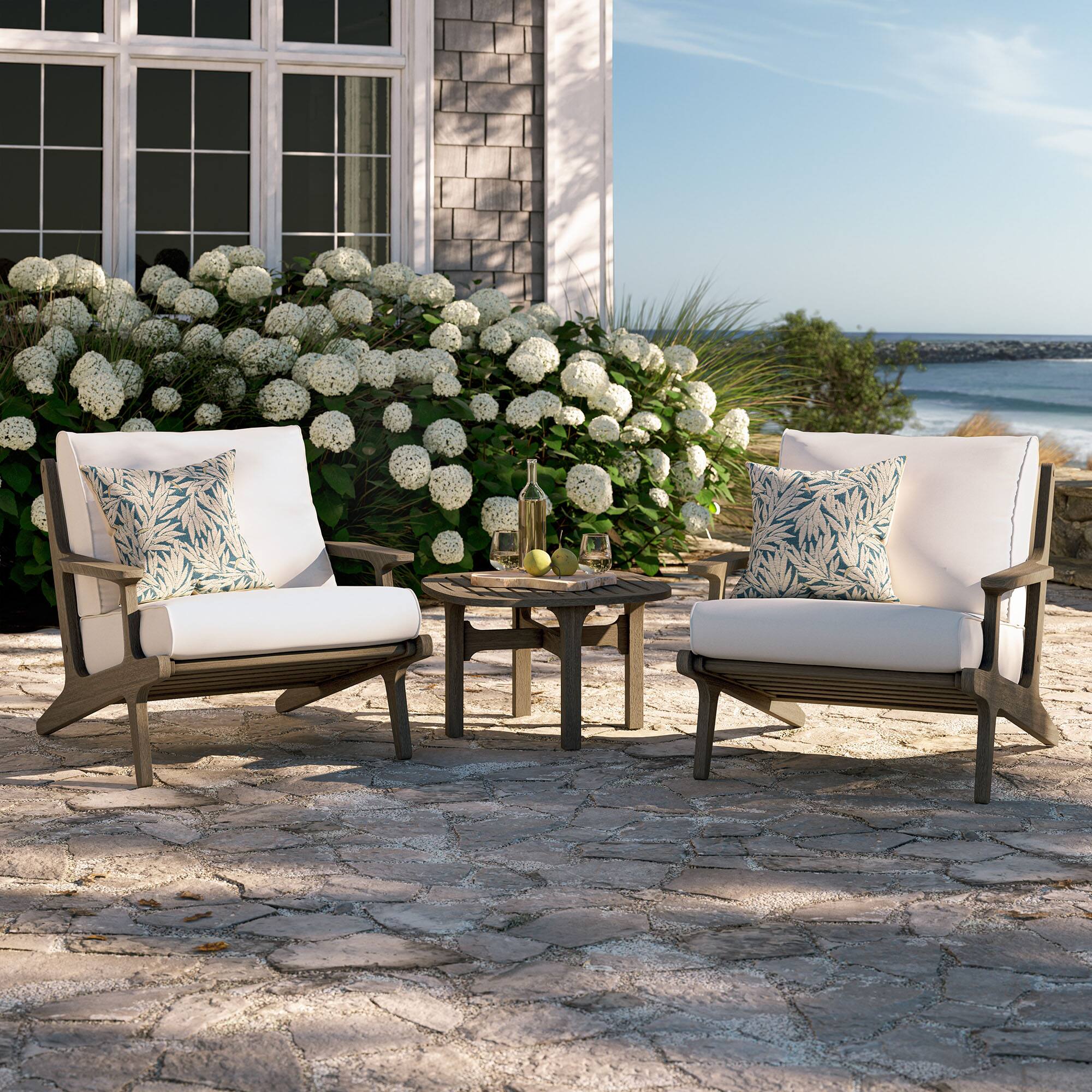 Alt View 6. Modway - Saratoga 3-Piece Teak Wood Patio Set with Two Lounge Chairs and Side Table - Gray.