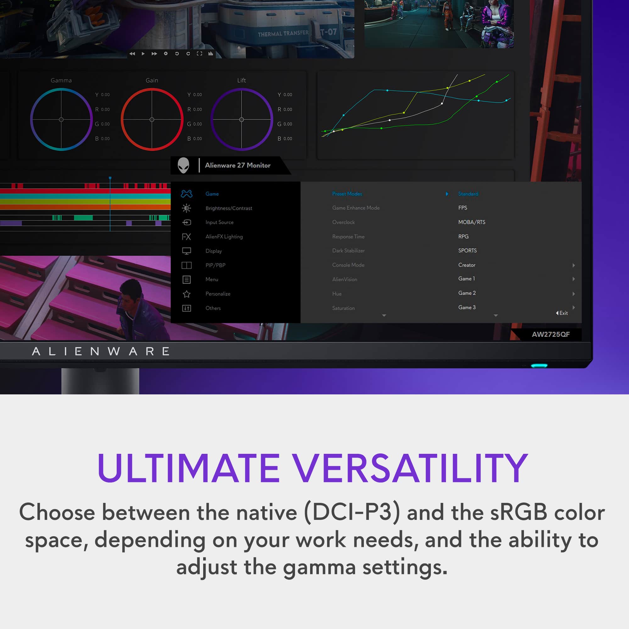 Ultimate Versatility: Choose between the native (DCI-P3) and the sRGB color space, depending on your work needs, and the ability to adjust the gamma settings.