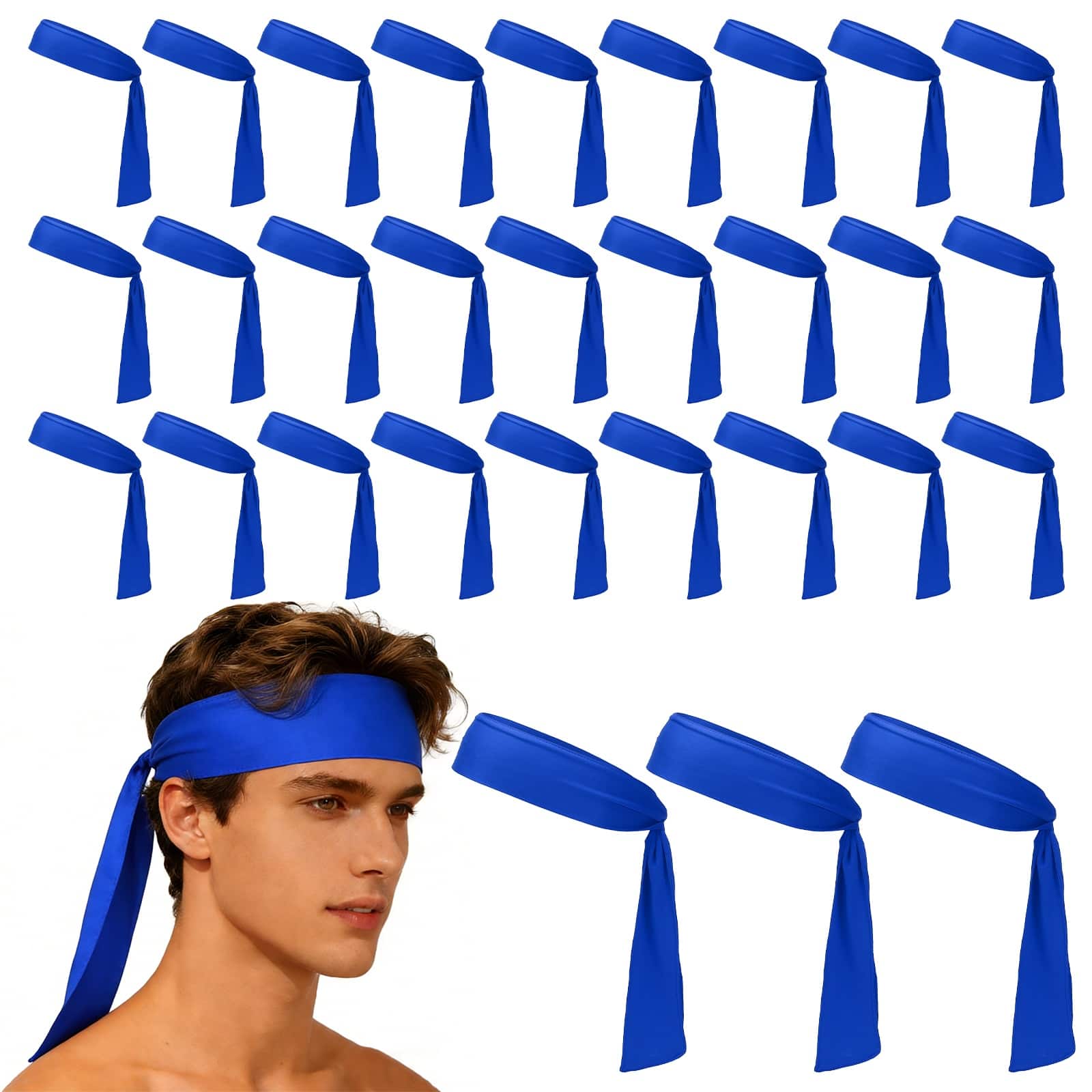 Unique Bargains - Tie Sweatband Headband, Adjustable Non-Slip Moisture Wicking Athletic Headband, 30pcs - For Tennis/Karate/Workout/Yoga - Deep Blue price history on PriceWatchPro