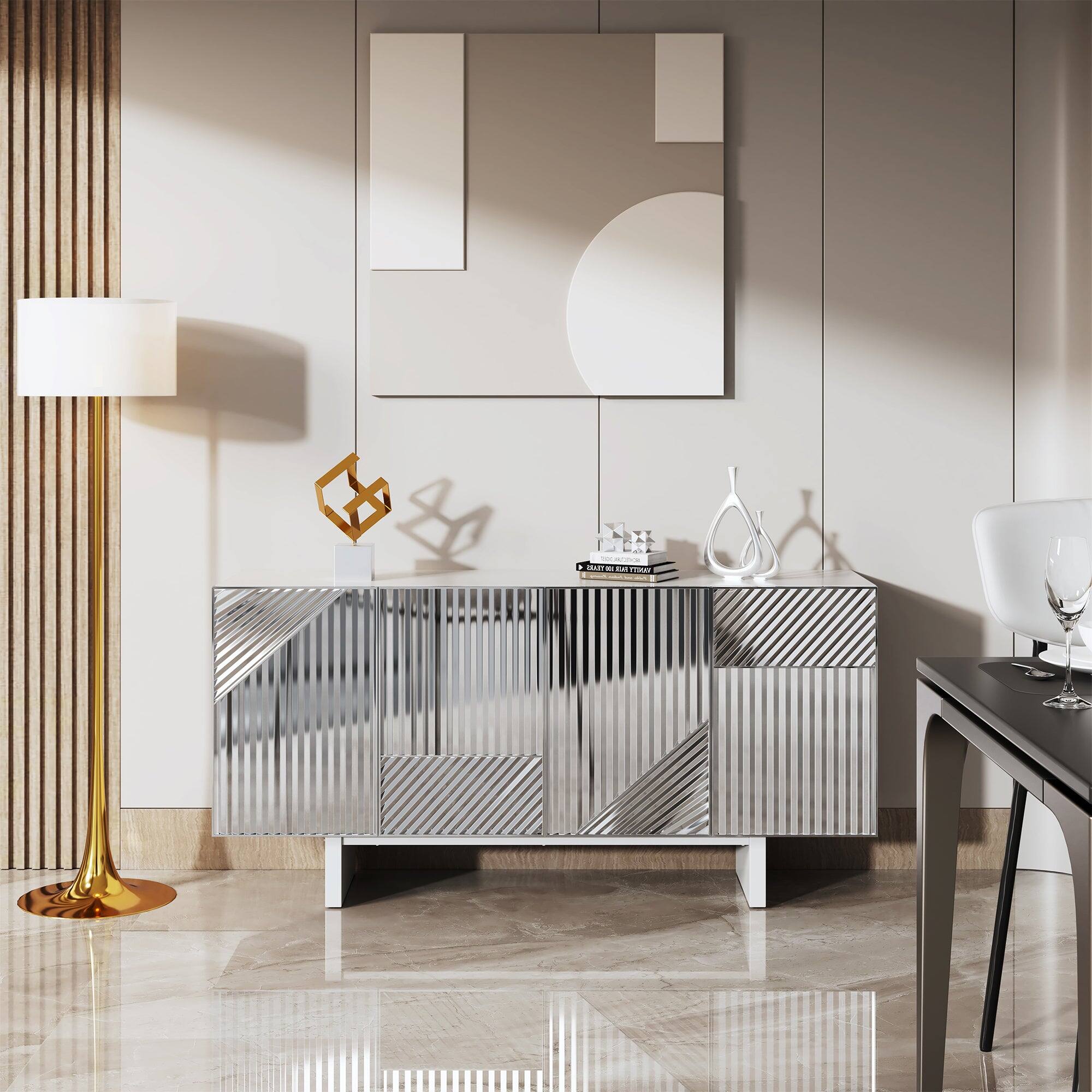 Alt View 2. Boyel Living - 62.91 in W Modern Stainless Steel Buffet Sideboard with 4 Door Storage Cabinet Silver - Silver.