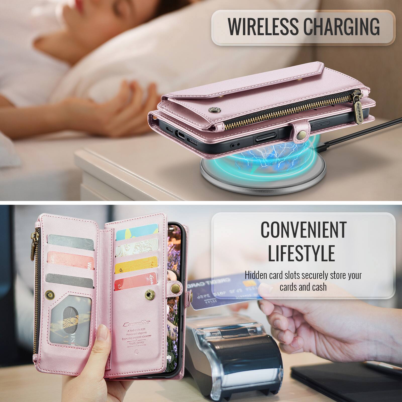 WIRELESS CHARGING

Wa
P 07
JUL Exom

CONVENIENT LIFESTYLE
Hidden card slots securely store your CARD CREDIT cards and cash

S10P 978 3456 3119821

Casee chance adidas Surcolog