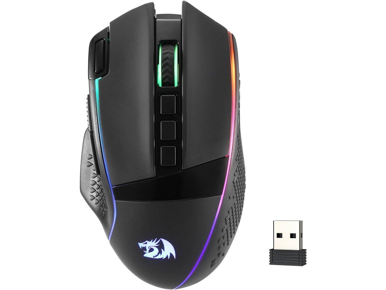 Front. REDRAGON - Redragon M991 Wireless Mouse, 26000 DPI, 3-Mode, 9 Macro Buttons, RGB Backlight - Black.