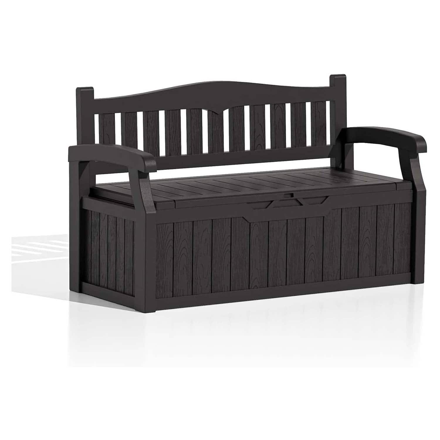 SlickBlue - Heavy Duty Plastic Outdoor Storage Bench for Garden, Patio, or Deck - Brown