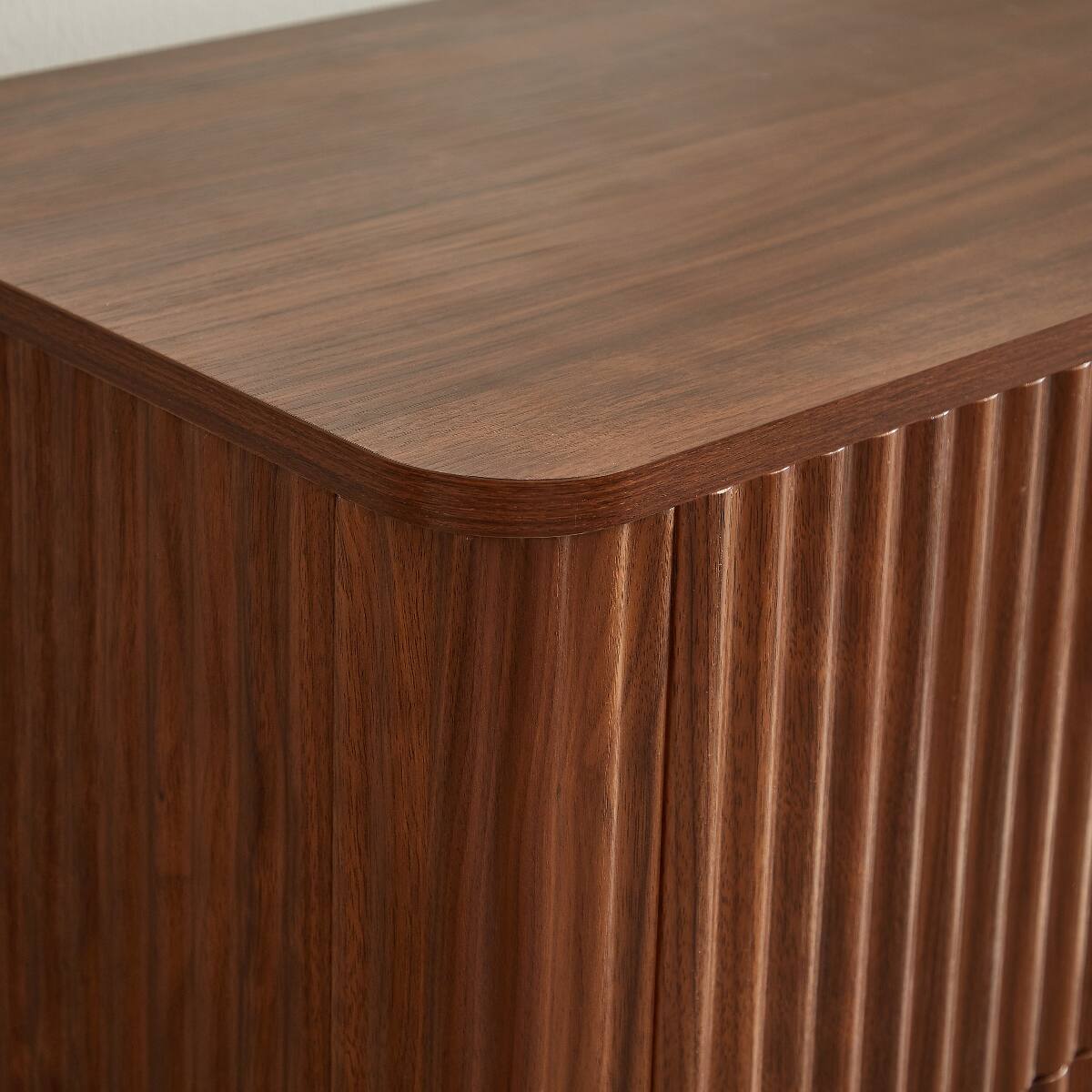 Alt View 10. Loheer - Loheer 3 Drawer Nightstand Set of 2, Walnut Nightstand, 23.6 Inch Wide Curved Wave Panels - Walnut.
