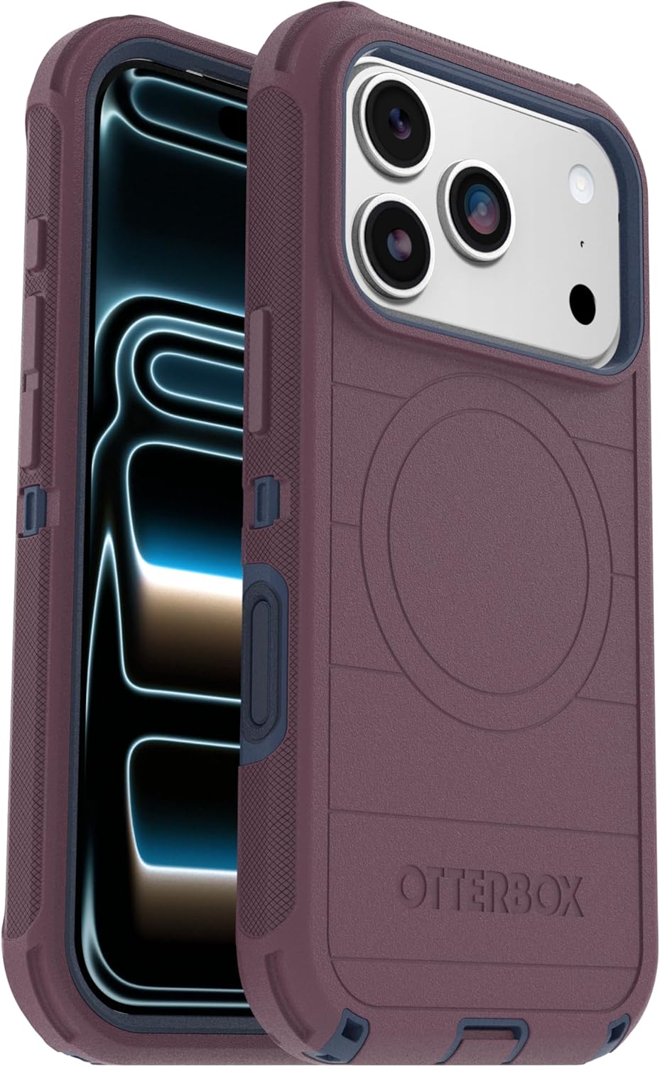 Left. OtterBox - OtterBox iPhone 17 Pro (Only) Bundle: Defender Series Case & Screen Protector - Case Only - Rugged - Snaps on MagSafe - Tulipwood Glow (Purple & Blue).