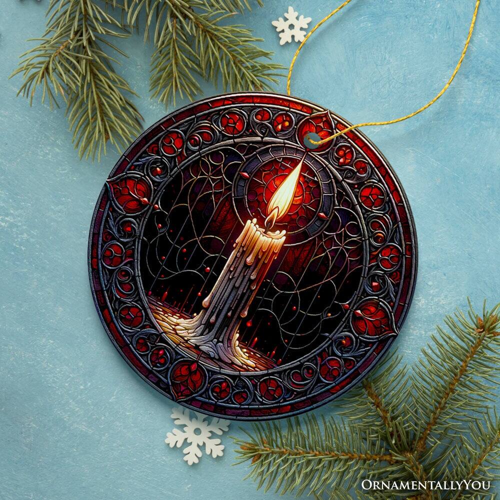 Back. OrnamentallyYou - Candlelight for a Spine-Chilling Ambiance Stained Glass Style Ceramic Ornament Halloween Themed - Multi-colored.