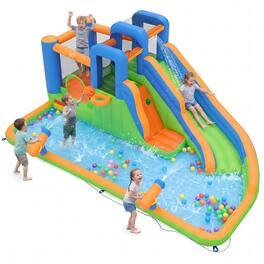 Costway - Inflatable Water Slide Park with Slide, Jumping Area, Splash Pool, 2 Climbing Walls - Multicolor